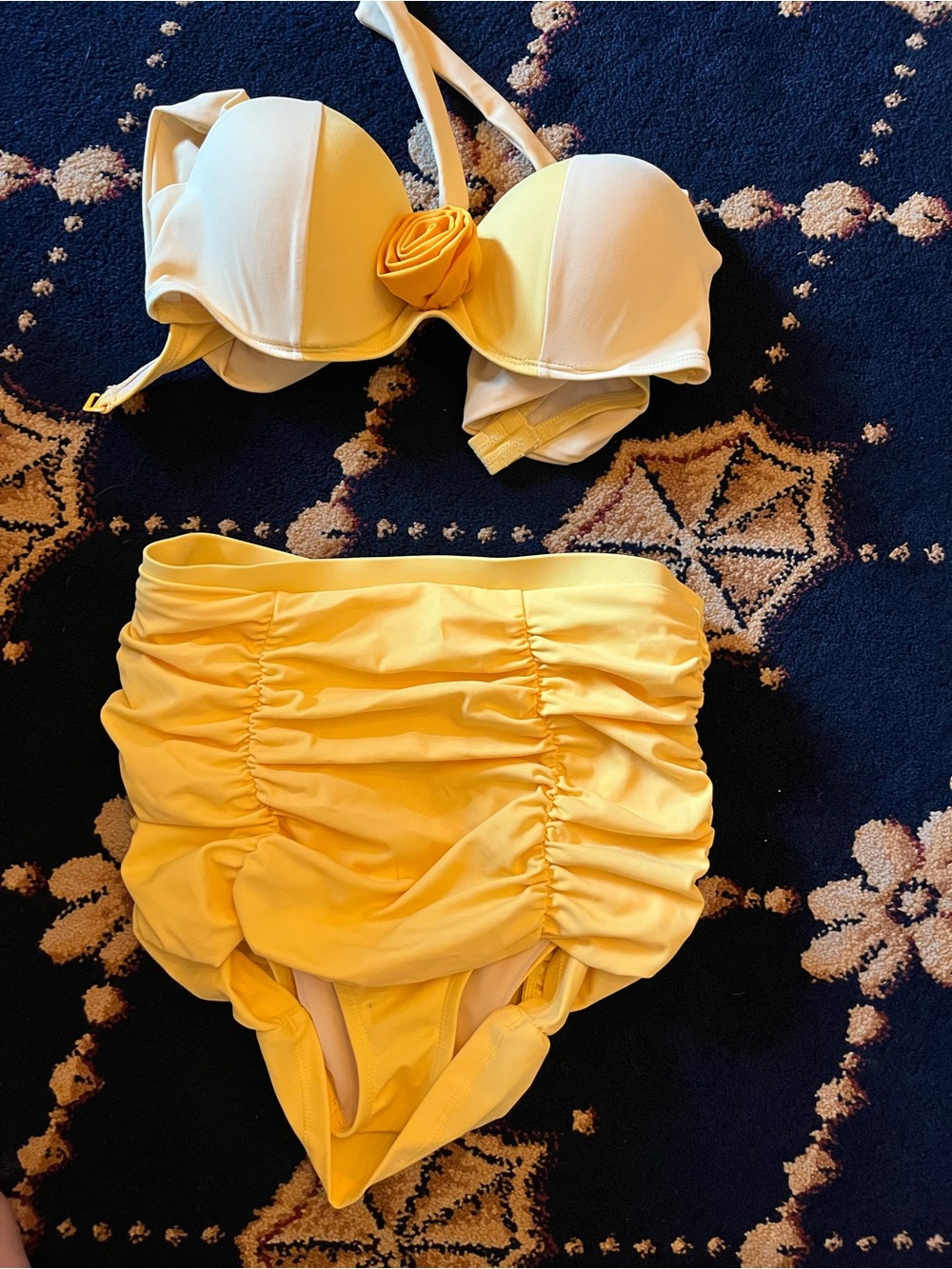 NWOT Disney Beauty and the Beast Belle Yellow Two-Piece Ruched High-Waist Bikini